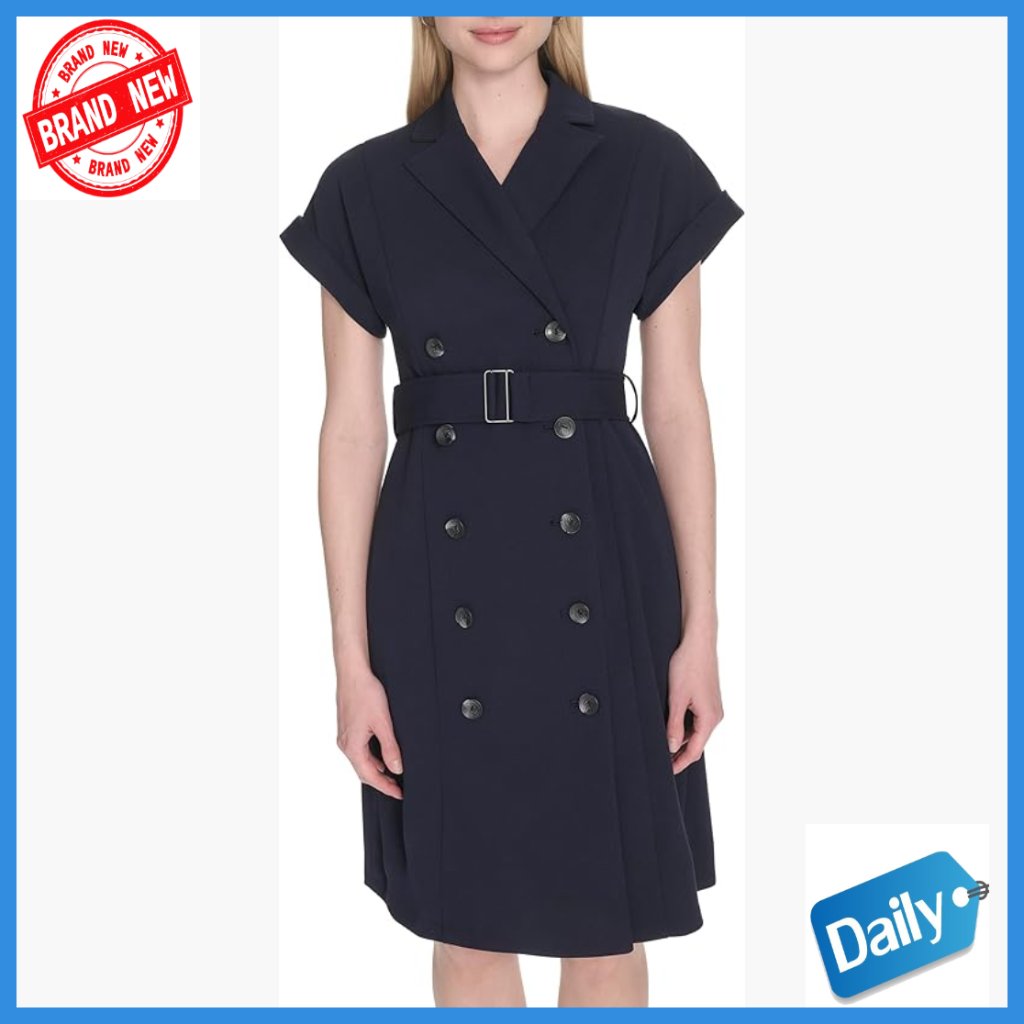 Short Sleeve Collared Scuba Crepe Belted Mini Dress Knee Length